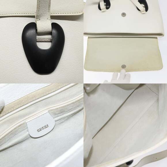 GUCCI Tote Bag Leather White Silver - Picture 11 of 12